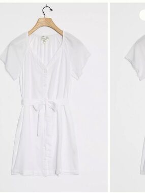 Anthropologie White Button-Front Tie-Waist Mini Dress